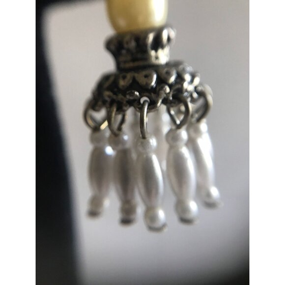 Vintage Double Pearl Pierced Wire Chandelier Dangle Earrings 11 Elongated - Picture 8 of 10